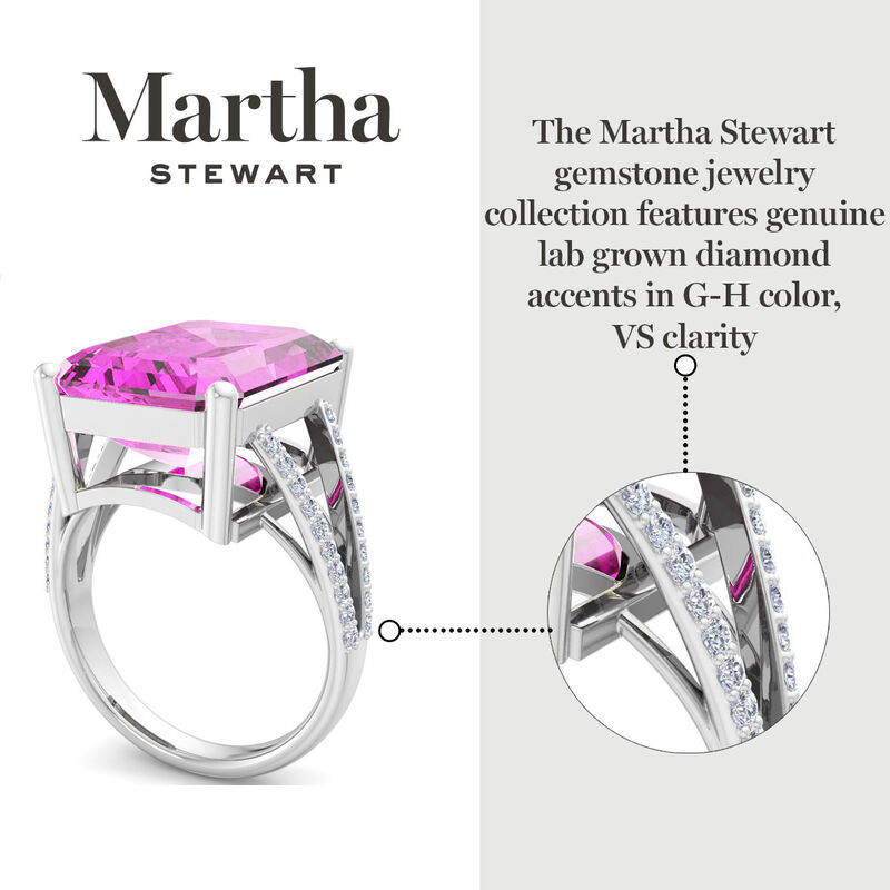 Martha Stewart 10 1/4ctw. Emerald Cut Pink Sapphire & Lab Grown Diamond Ring In Sterling Silver image number null